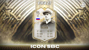 傳奇俄羅斯門將Lev Yashin的FIFA 21 Icon SBC卡，帶有統計數據和金色壓花足球員。