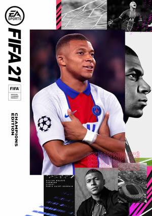 FIFA 21 冠軍版封面， featuring 基利安·麥巴比身穿巴黎聖日耳曼球衣。