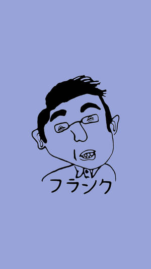 在薰衣草背景上，戴眼鏡的男性與日文字句的卡通插圖。