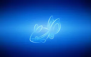 發光白色魚輪廓在帶有對角線條紋的藍色漸變背景上。