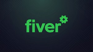 深色幾何背景上帶有綠色文字和齒輪圖標的 Fiver 標誌