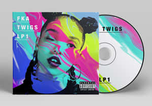 帶有霓虹漩渦和家長指引標籤的 FKA twigs 專輯封面。 — 合成波 壁紙