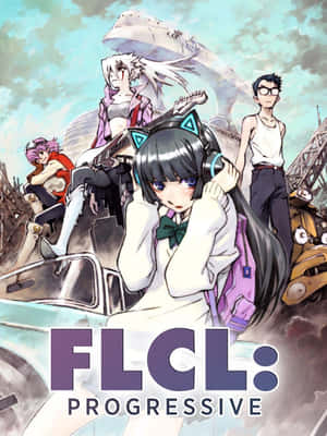 FLCL Progressive 動漫海報，包含角色和巨大機械人。