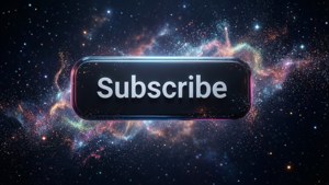 一個發光的訂閱按鈕，以帶有星星的彩色宇宙星雲為背景。