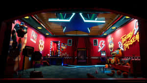 Freddy Fazbear's Pizza舞台，有動畫角色同霓虹燈。