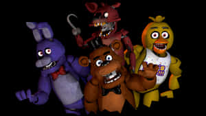 《Five Nights at Freddy's》中的四個恐怖機械人角色，背景為黑色。
