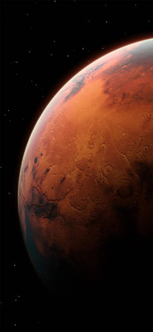 火星在太空中，有星星和發光的地平線