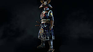 身穿精細鎧甲、手持武士刀的武士戰士，背景為煙霧繚繞的黑色。