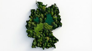 一個覆蓋著茂密綠色森林的德國3D地圖。