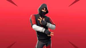 Fortnite角色穿連帽衫在紅色背景前擺姿勢