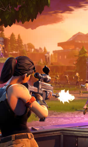 Fortnite玩家在日落戰鬥中射擊殭屍。