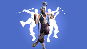 Fortnite忍者角色，藍色背景上有白色戰士剪影。