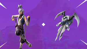 Fortnite忍者角色手持滑翔武器，背景是紫色山脈