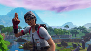 Fortnite角色在色彩繽紛的戶外場景中做出和平手勢 — 要塞英雄縮圖動畫 壁紙