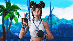 在熱帶環境中做手勢的Fortnite角色