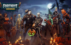 月光下，Fortnite 萬聖節角色與南瓜和蠟燭。
