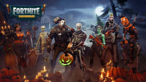 Fortnite 萬聖節角色在陰森墓地中，有南瓜和蠟燭。