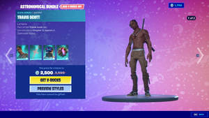 Fortnite Travis Scott 角色皮膚，帶有遊戲商店界面