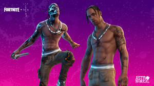兩個帶有紋身和發光效果的Fortnite角色，背景為紫色。