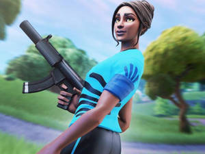 Fortnite角色在戶外手持衝鋒槍 — 要塞英雄縮圖動畫 壁紙