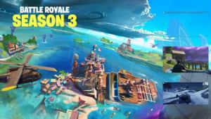 Battle Royale 第三季島嶼地圖，包含沉船和直升機。 — 要塞英雄 大逃殺 壁紙