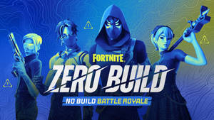 Fortnite Zero Build 宣傳藝術， featuring 四個穿著連帽服裝的武裝角色。