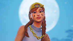 辮子頭髮、戴金鏈的Fortnite角色，以月光照耀的天空為背景。