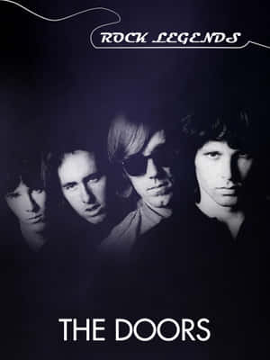 黑暗肖像中的四個男人，帶有「The Doors」和「Rock Legends」文字。 — HMD Terra M 壁紙
