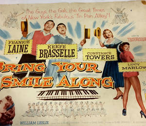 復古電影海報《Bring Your Smile Along》，微笑演員和跳舞人物。