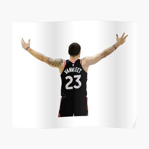 籃球運動員VanVleet身穿黑色23號球衣，高舉雙臂慶祝。 — 黑白藝術 壁紙