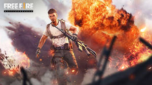 士兵在Free Fire Battlegrounds遊戲場景中穿越火焰奔跑。