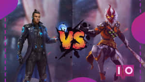兩個動畫遊戲角色身穿戰鬥裝備，以發光的VS符號對峙。