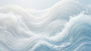 抽象波浪圖案，白色泡沫和藍色色調在層疊漣漪中流動。