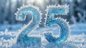 雪地冬季森林場景中的冰晶數字25