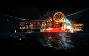 未來主義控制室，配備全息顯示器和太空中發光的行星核心。 — Steam Deck 壁紙