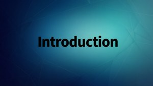 在帶有幾何線條的藍色漸變背景上，粗體黑色文字寫著 introduction
