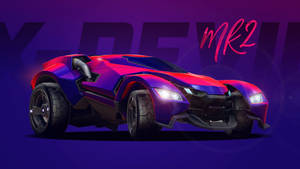 未來風格的紅色和紫色跑車，帶有發光車頭燈和「MR2」文字。
