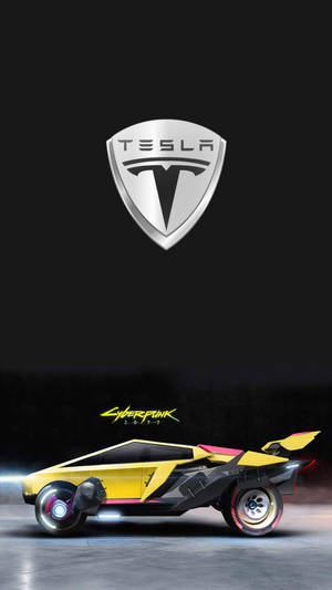 未來主義的黃色 Tesla Cybertruck，帶有發光車輪和銀色標誌，背景為深色。