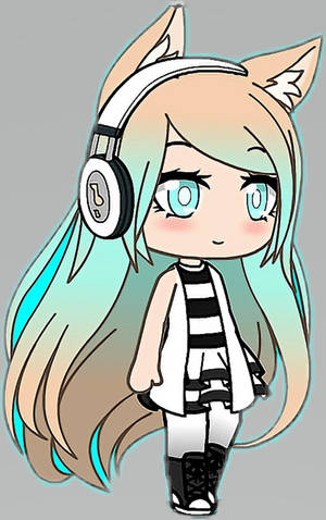 有狐狸耳朵和耳機的動漫女孩正在聽音樂。 — Gacha life GIF 壁紙