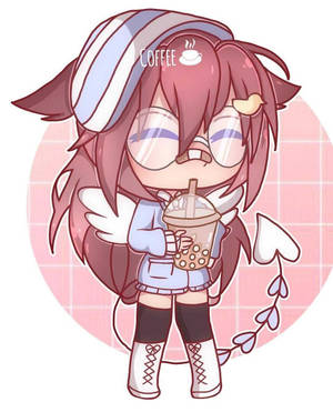 有翅膀的動漫女孩拿著珍珠奶茶，戴著眼鏡。 — Gacha life GIF 壁紙