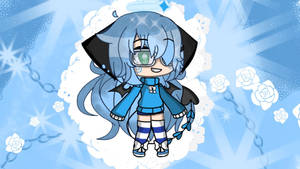 藍髮動漫女孩戴眼鏡和蝙蝠翅膀，在霜凍花卉背景中。 — Gacha life GIF 壁紙