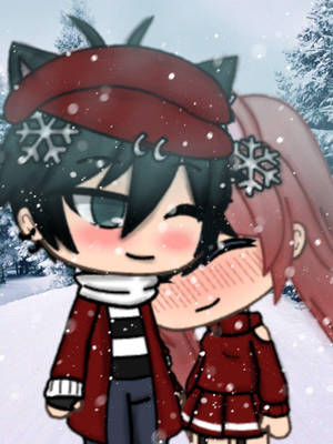兩個動漫角色在雪景中擁抱。 — Gacha life GIF 壁紙