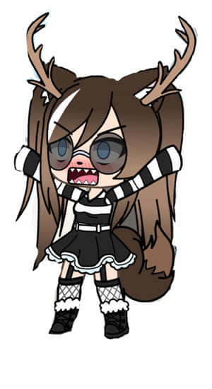 兇猛的Q版動漫女孩，有鹿角和黑白服裝。 — Gacha life GIF 壁紙