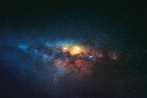 一個色彩繽紛的星系，在深空中擁有發光的星雲和無數的星星。