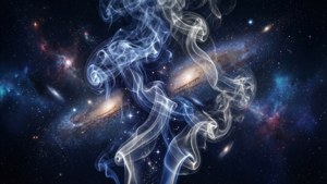 深空中旋轉的煙霧，帶有發光星系和星星