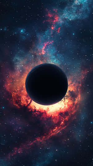 黑洞被色彩繽紛的星雲和星星包圍在深空中