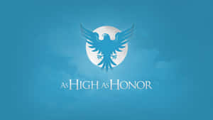藍色鷹標誌，翅膀展開在白色圓圈上，藍色背景上寫有「As High As Honor」。