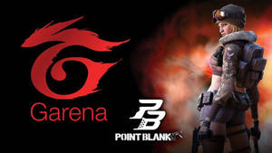 Garena Point Blank遊戲標誌，配以一名身穿戰鬥裝備的女兵。