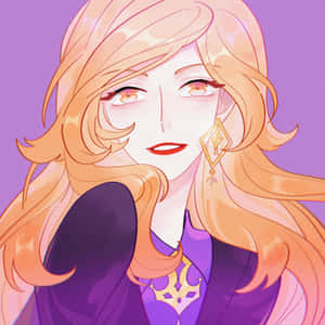 橙色頭髮和紫色服裝的動漫女孩，紫色背景 — 靚靚動畫 壁紙
