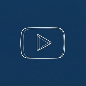 白色輪廓的 YouTube 播放按鈕圖示，置於海軍藍背景上。